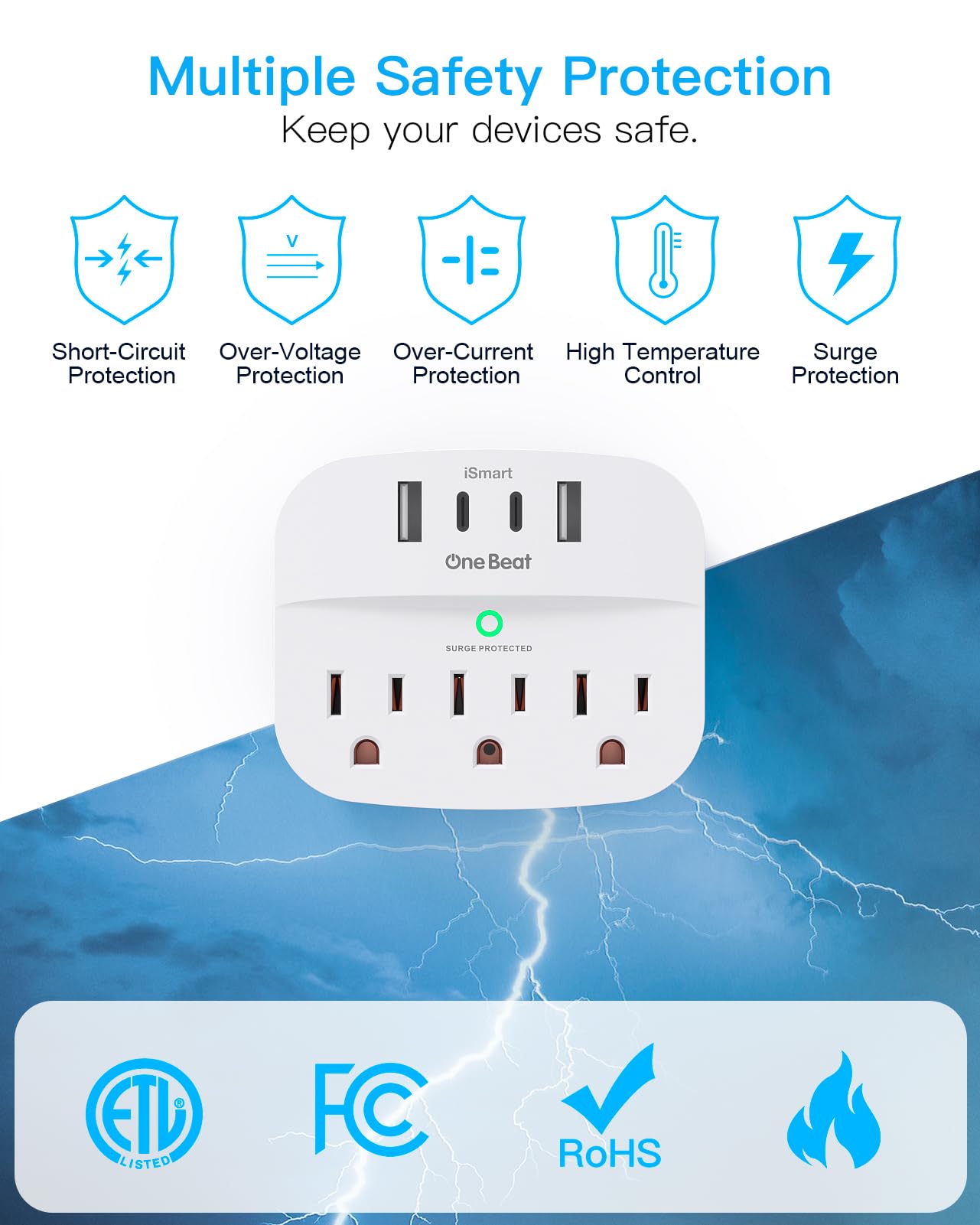 2 Pack Multi Plug Outlet Splitter with USB, Surge Protector Outlet Extender with 3 Wall Outlets 4 USB Wall Charger(2 USB C), 490 Joules, ETL Listed, Small Outlet Adapter Plug Extender for Travel,Black