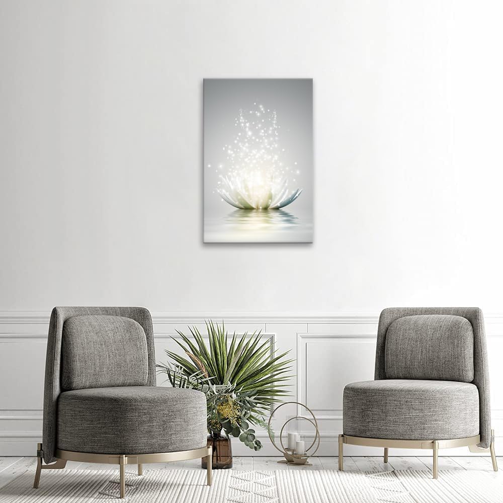 Canvas Prints Art Lotus Floral Pictures Wall Art for Zen Office Decor Meditation Poster Modern Artwork Painting Framed Ready to Hang(12x16inch)