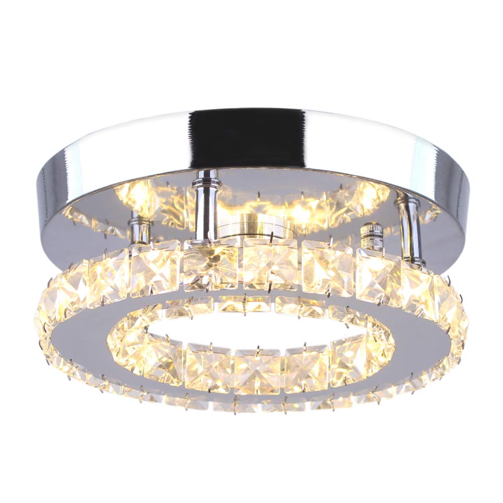 Dimmable Mini Crystal Chandeliers Modern Flush Mount Ceiling Light Fixture Round LED Crystal Chandelier Hallway Light Bedroom Bathroom Kitchen Office