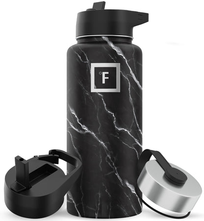 IRON °FLASK 32 oz Stainless Steel Water Bottle – Vacuum Insulated, Leak-Proof, BPA-Free, with 3 Lids (Straw Included)