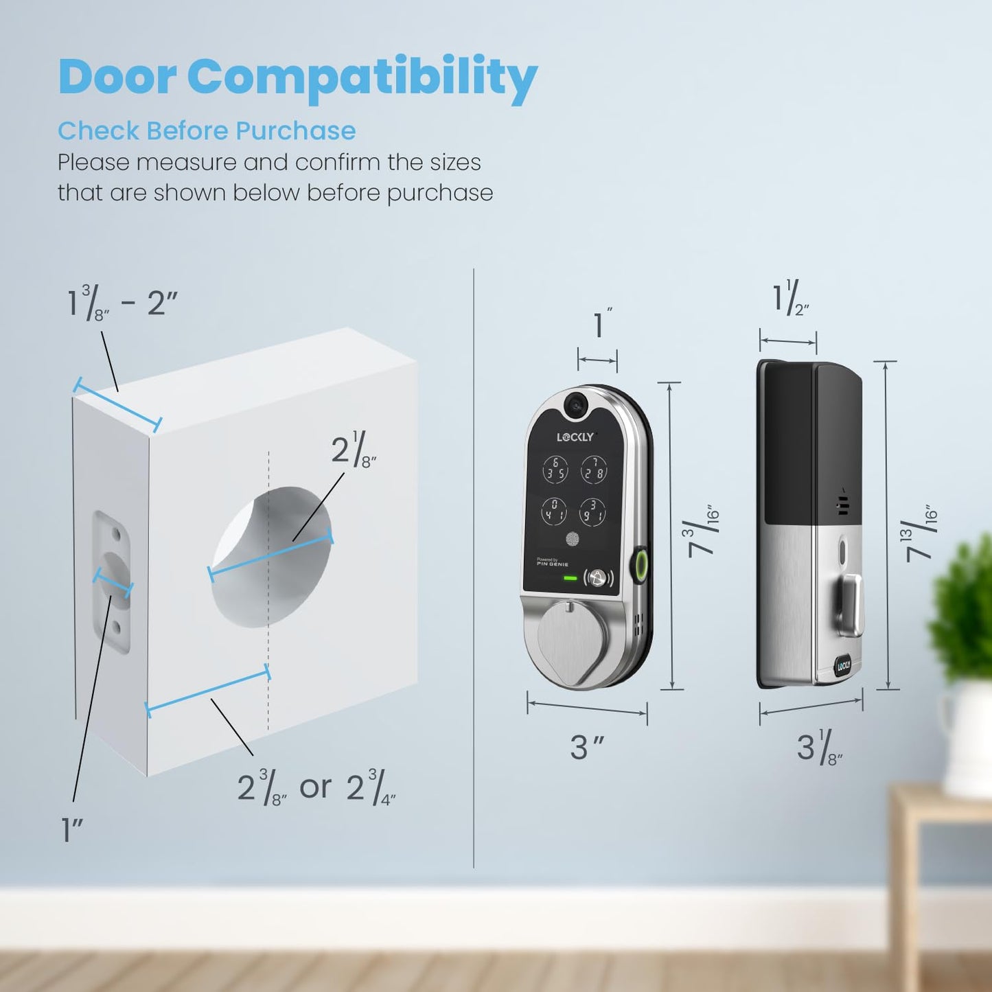 Serrure intelligente Lockly Vision, sonnette vidéo HD, serrures intelligentes pour porte d'entrée, serrure de porte à empreinte digitale, clavier à écran tactile, contrôle par application, sans frais mensuels, verrouillage automatique - Nickel satiné 