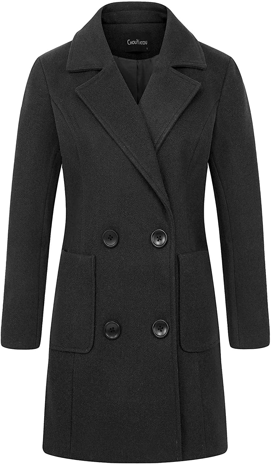 chouyatou Women Elegant Notched Collar Double Breasted Wool Blend Over Coat