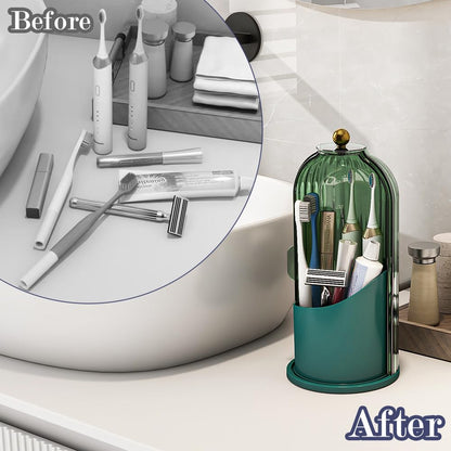 Multi-Use Bathroom Caddy, Dustproof Rotating Organizer with Cover