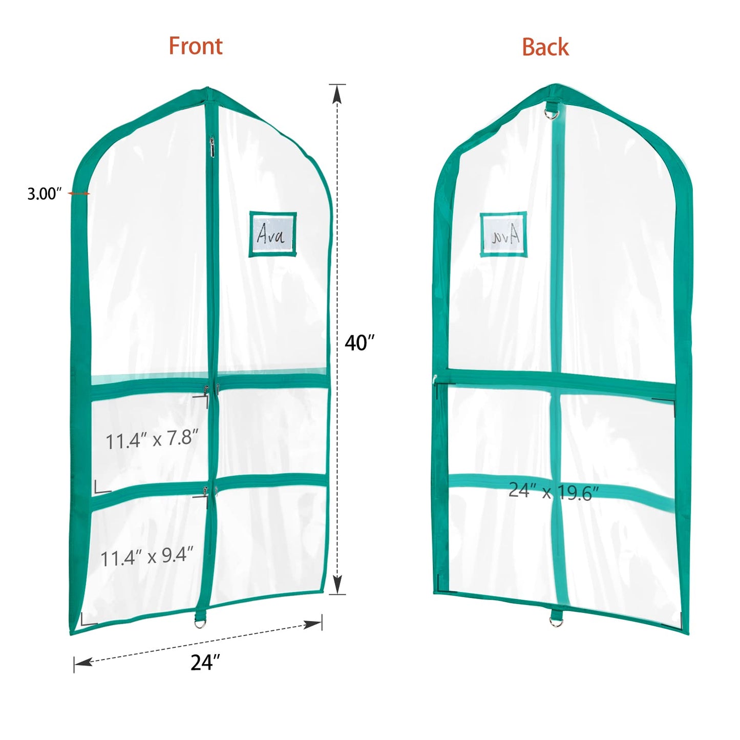 Univivi Clear PVC Dance Costume Bags (3 Pack) Garment Bag 40 Inch for Dance Competitions, with 4 Medium Clear Zipper Pockets and 1 Large Back Zippered Pocket [Upgraded Version]