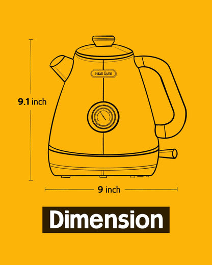 Hazel Quinn Retro Electric Kettle - 1.7 Liters / 57.5 Ounces Tea Kettle with Thermometer, All Stainless Steel, 1200 Watts Fast Boiling, BPA-free, Cordless, Automatic Shut Off.