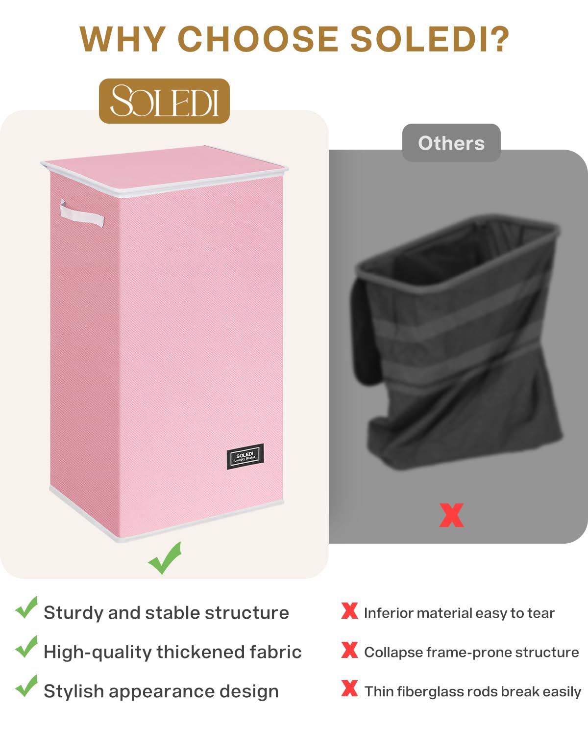 SOLEDI Laundry Hamper Black with Lid and Removable Bag - 100L Large and Tall Laundry Basket Collapsible with Handle for Clothing and Toys Storage - Dirty Clothes Hamper for Bedroom, bathroom, dorm