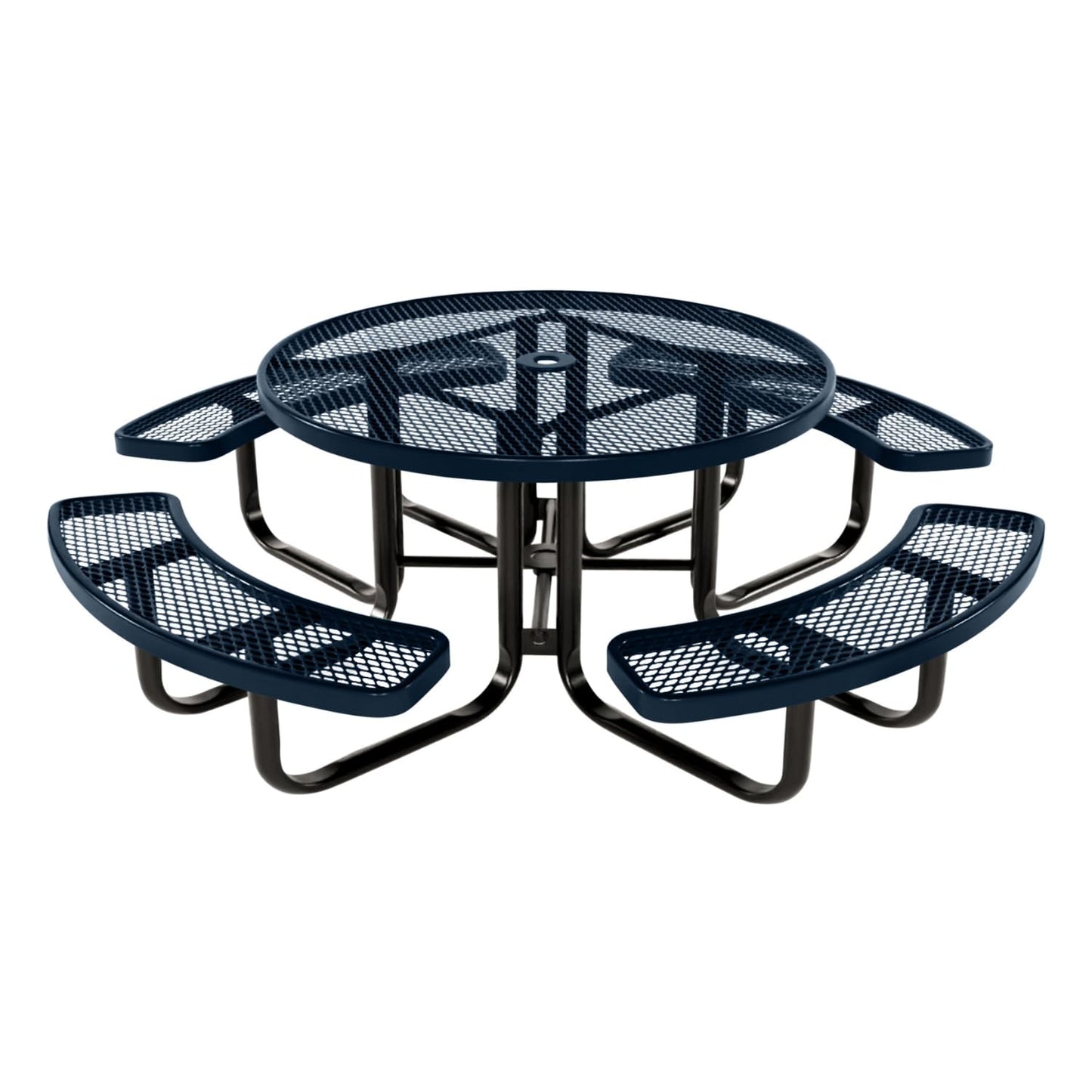 Coated Outdoor Furniture Heavy-Duty Portable Outdoor Picnic Table with Umbrella Hole, Expanded Metal Commercial-Grade Patio Dining Furniture Made in America (46" Round Top, Light Blue)