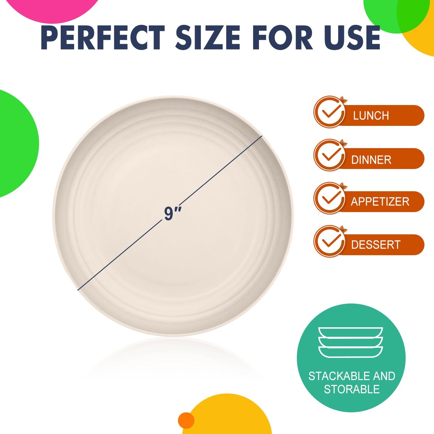 Homienly Wheat Straw Dinner Plates – Unbreakable set of 8