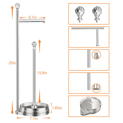 Weighted Freestanding Toilet Paper Holder – Metal Bathroom Stand with Crystal Accent