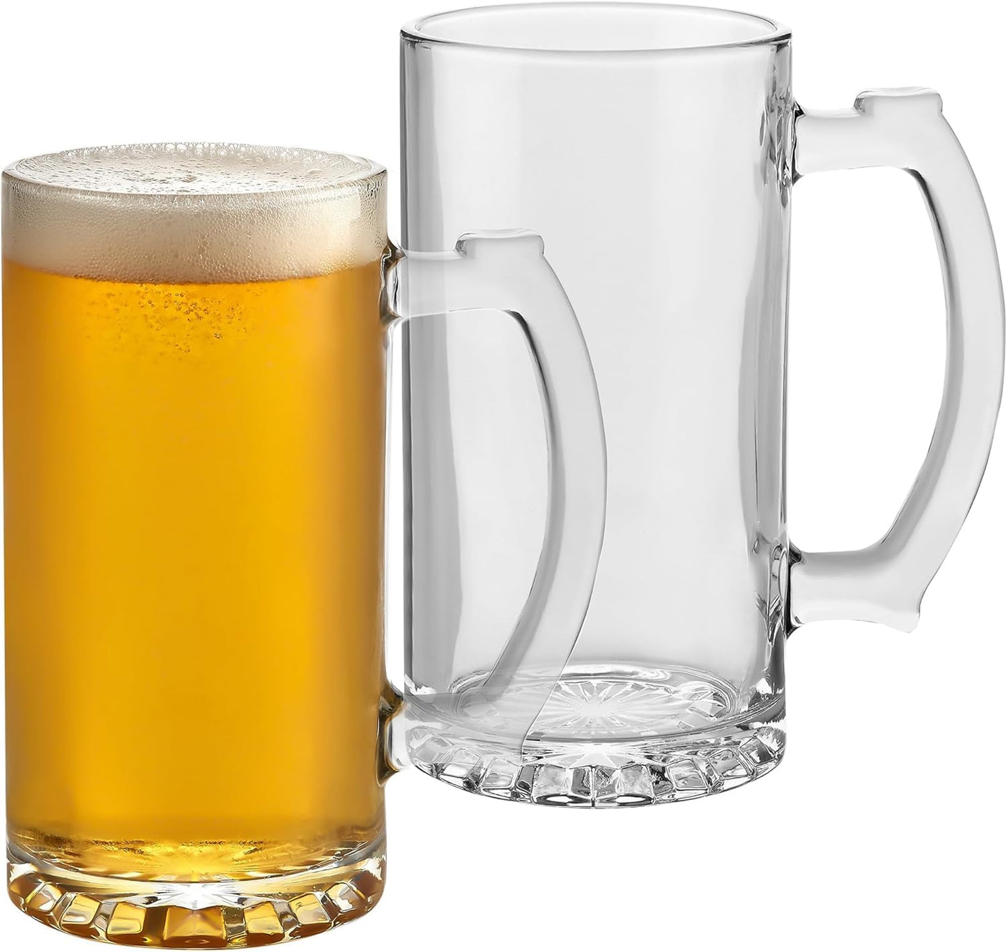 20 OZ Beer Stein Mugs, German Clear Large Tall Beer Glasses With Handle for Men, Set of 2