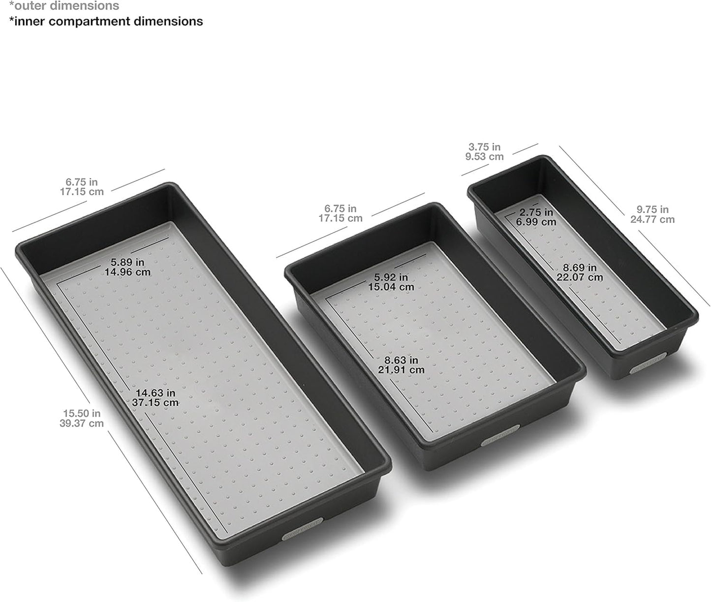 Rangement polyvalent Madesmart, lot de 3, granit, PremiumGranite 