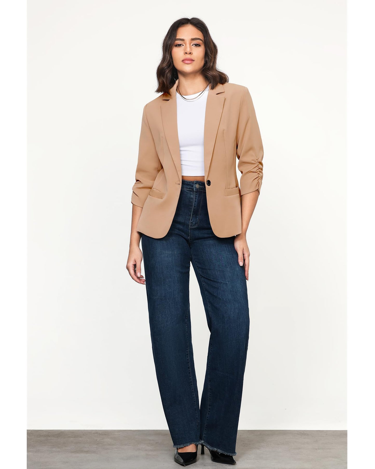 LookbookStore Blazer für Damen Anzugjacken Eleganter Blazer mit 3/4-Ärmeln Business-Casual-Outfits für die Arbeit