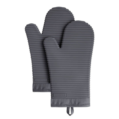 KITCHENAID Ribbed Soft Silicone Oven Mitt 2-Pack Set, Matte Black, 7.5"x13"