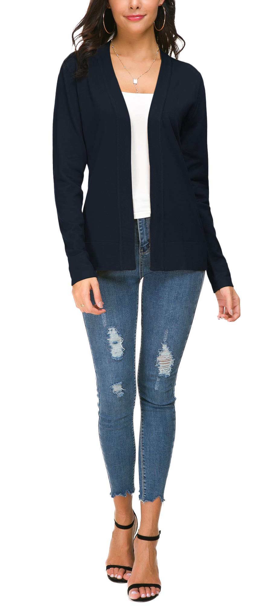 Cardigan en tricot ouvert sur le devant pour femme, manteau à manches longues