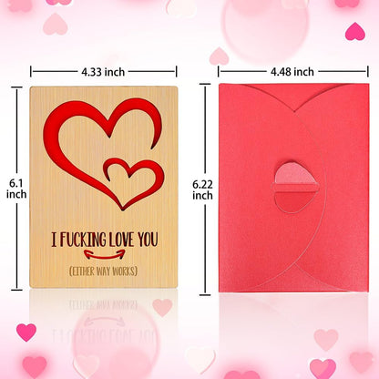 Wooden Valentines Day Card for Her Him, Romantic Wood Happy Valentines Day Gifts for Husband Wife Girlfriend Boyfriend, Wooden Valentine Greeting Card