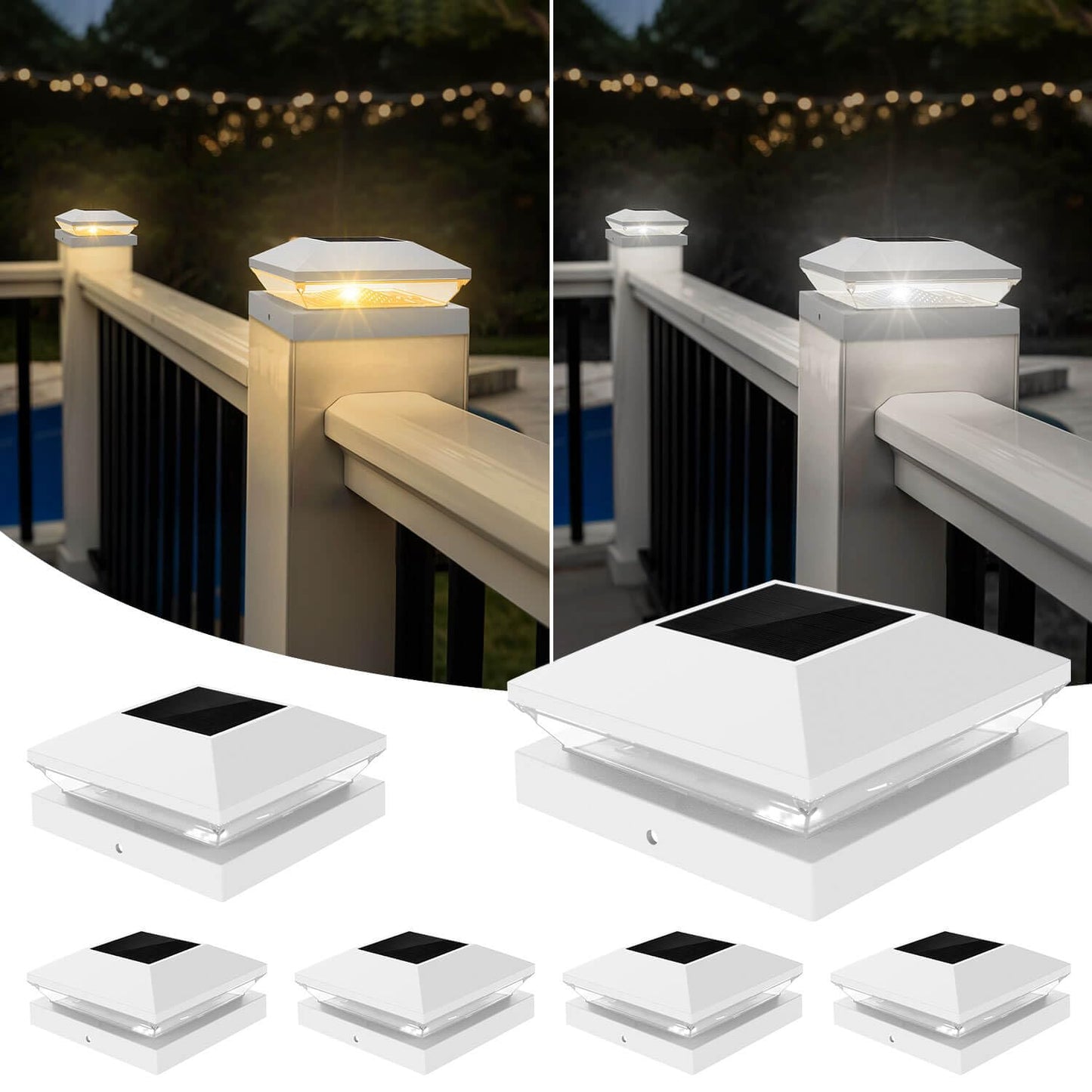 T-SUN Solar Post Cap Lights, 6 Pack – Warm & Cool White, Waterproof, Fits 4x4/5x5/6x6 Posts
