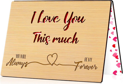 Wooden Valentines Day Card for Her Him, Romantic Wood Happy Valentines Day Gifts for Husband Wife Girlfriend Boyfriend, Wooden Valentine Greeting Card