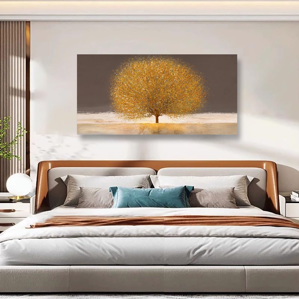 Golden Lotus Pictures Canvas Wall Art for Living room Office Bedroom Wall Decor,Flowers Wall Art Print Paintings Modern Abstract Oil Painting Artwork Waterproof Ready to Hang-20x40inch