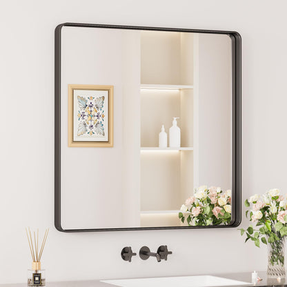 Keonjinn Black Mirror for Bathroom Sink, 24 x 30 Inch Sandblasted Finish Aluminum Wall Mirrors, Matte Black Rectangle Farmhouse Mirror with Shatterproof HD Tempered Glass, Anti-Rust Metal Frame