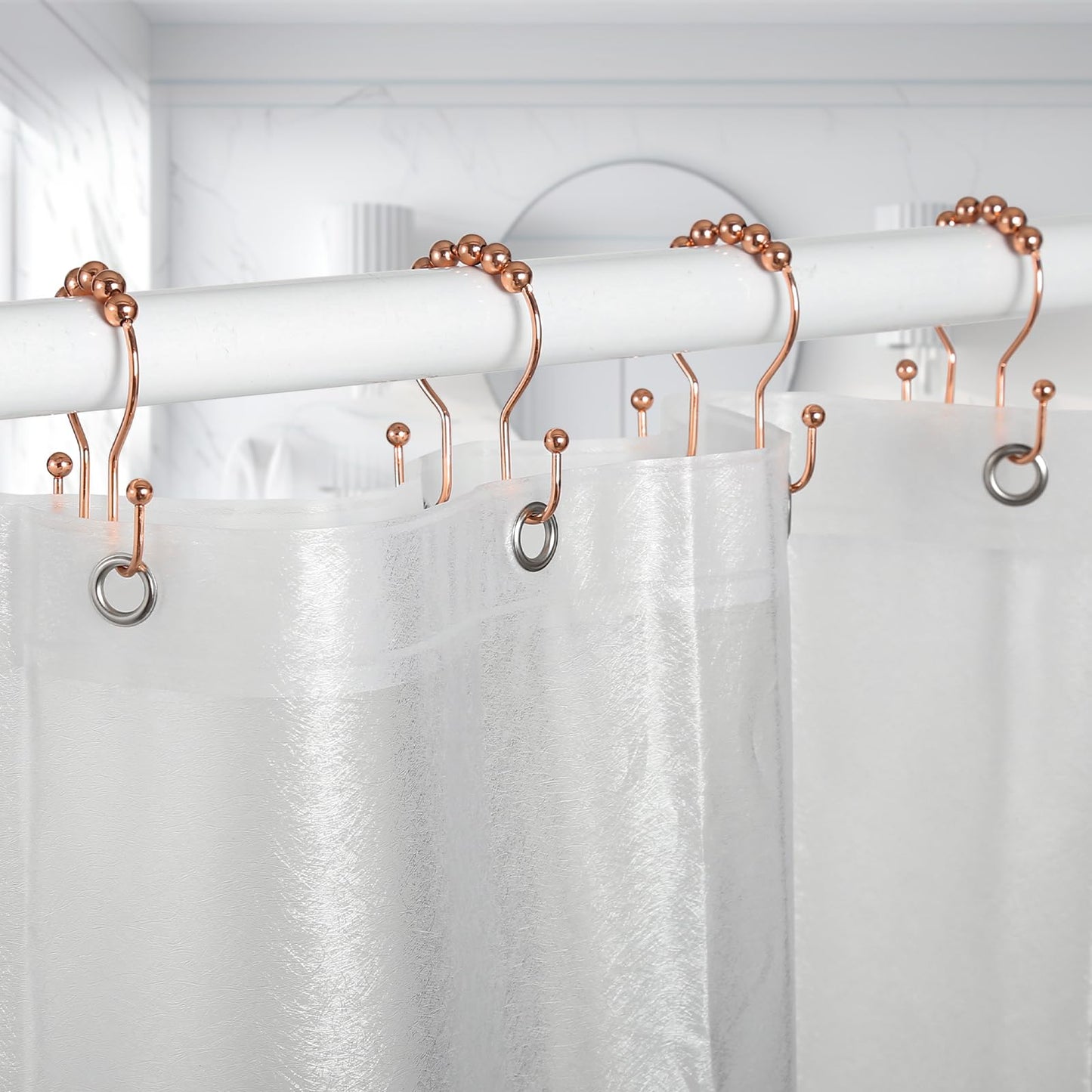 Goowin Shower Curtain Hooks, 12 Pcs Shower Curtain Rings, Stainless Steel Bronze Shower Curtain Hooks Rings Rust Proof, Balance Sliding Anti-Drop Double Shower Hooks for Shower Curtain Rod (Bronze)