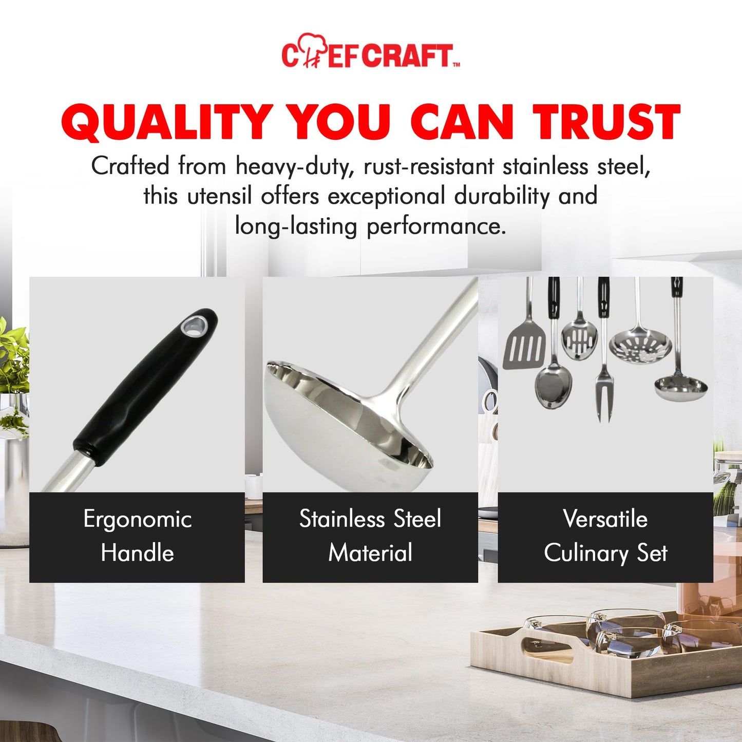 Ensemble d'ustensiles et d'outils de cuisine robustes Chef Craft, 6 pièces, acier inoxydable 