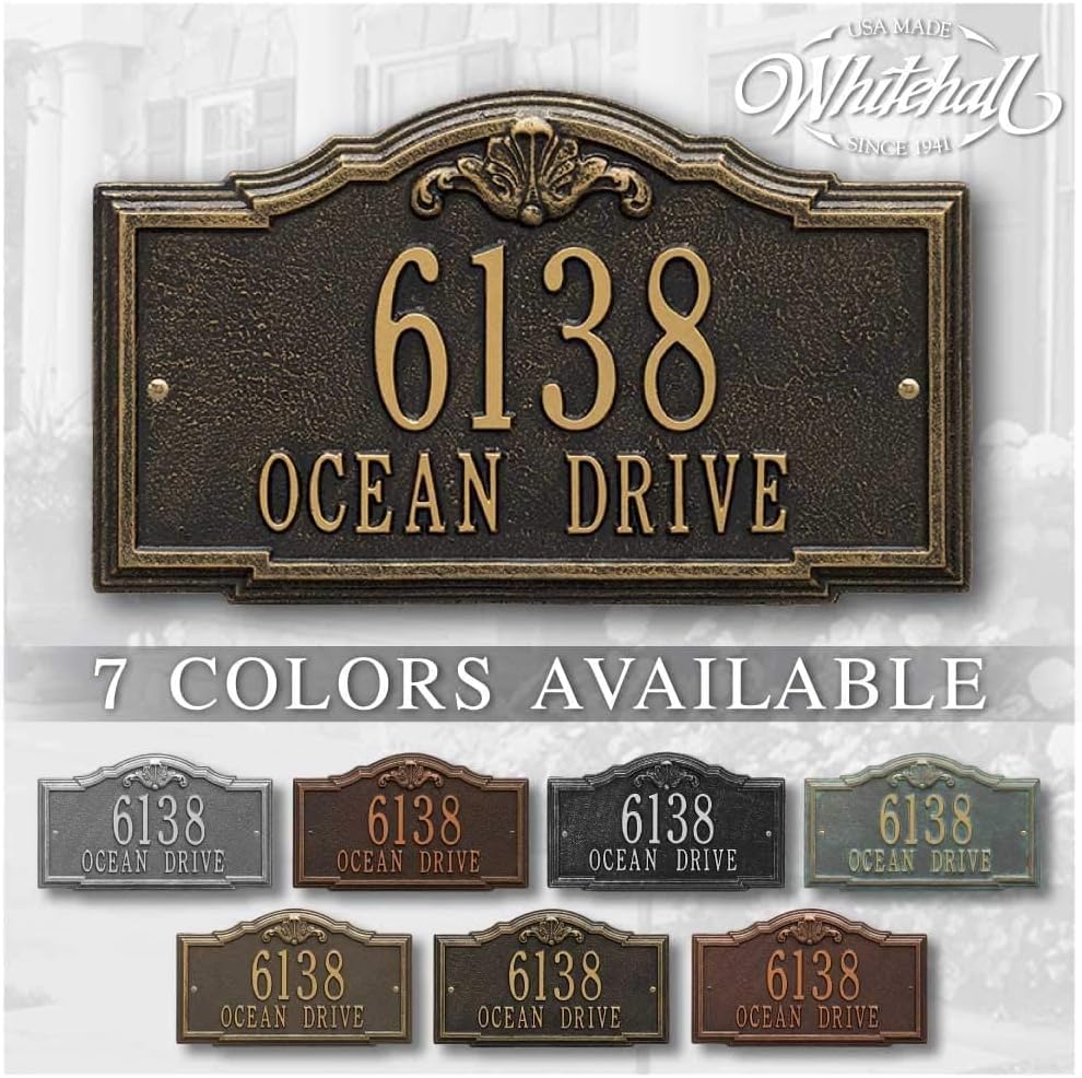 Whitehall™ Personalized Cast Metal Address plaque -THE GATEWOOD Plaque. Made in the USA. BEWARE OF IMPORT IMITATIONS. Display your address and street name.