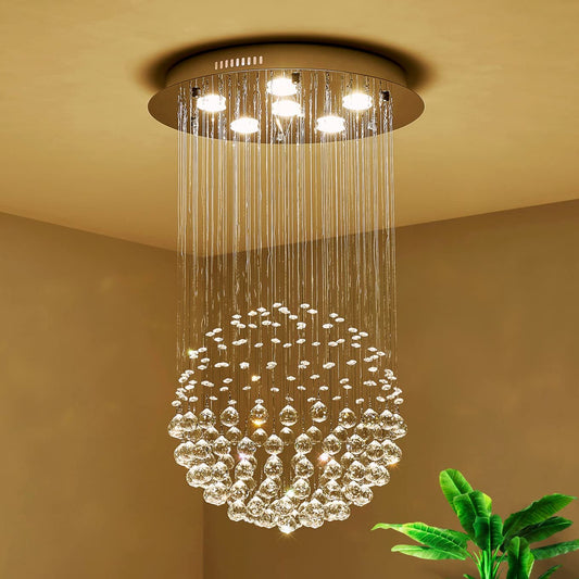 Lustre Saint Mossi Lustre moderne en cristal K9 en forme de goutte d'eau Éclairage encastré Plafonnier LED Lampe suspendue pour salle à manger Salle de bain Chambre Salon 6 ampoules LED GU10 requises H32 X D18 