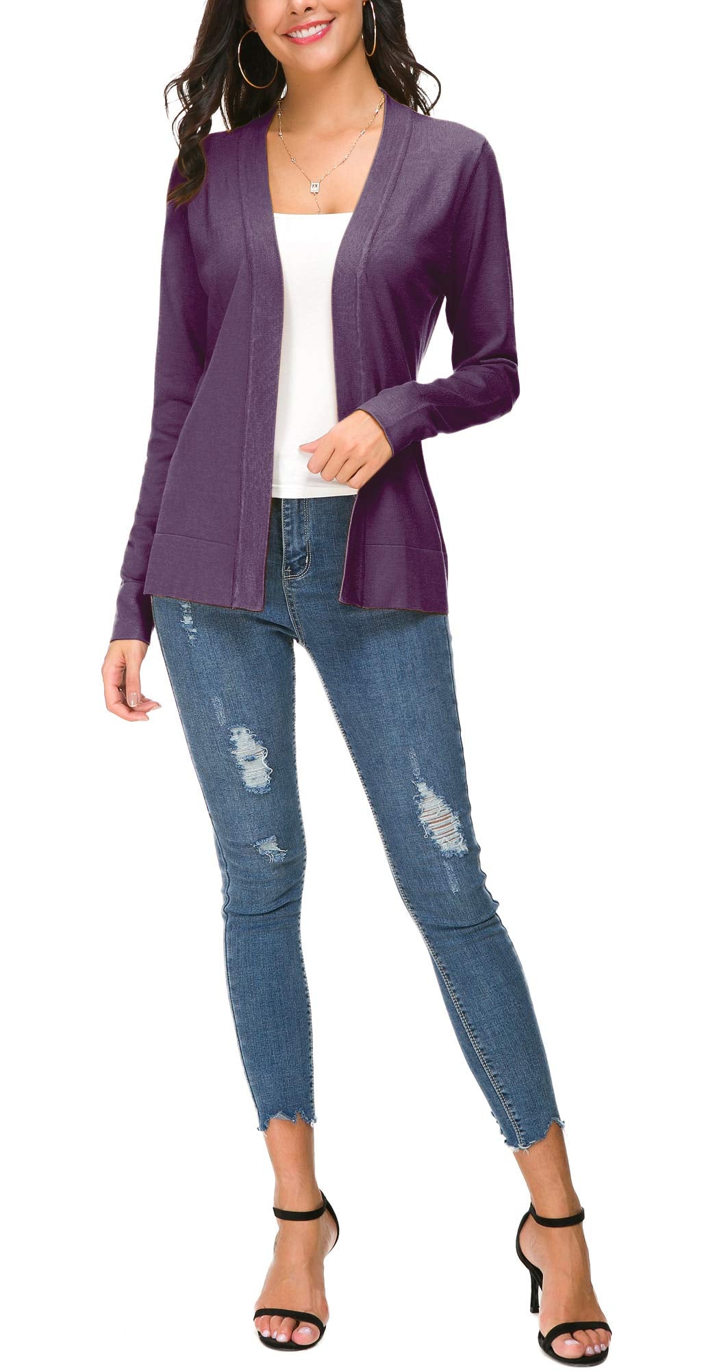 Cardigan en tricot ouvert sur le devant pour femme, manteau à manches longues