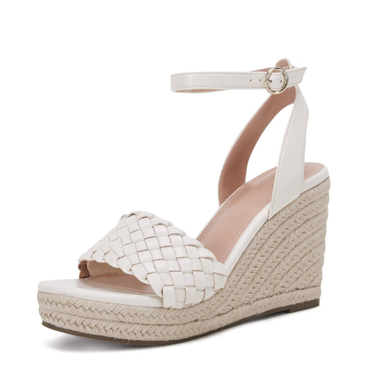 Coutgo Damen Plateau Keilsandalen Knöchelriemen Geflochtene Espadrille Schuhe