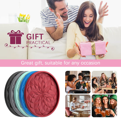 Silicone Coasters with Holder – 6-Pack, Thickened Non-Slip Deep Tray Drink Coasters