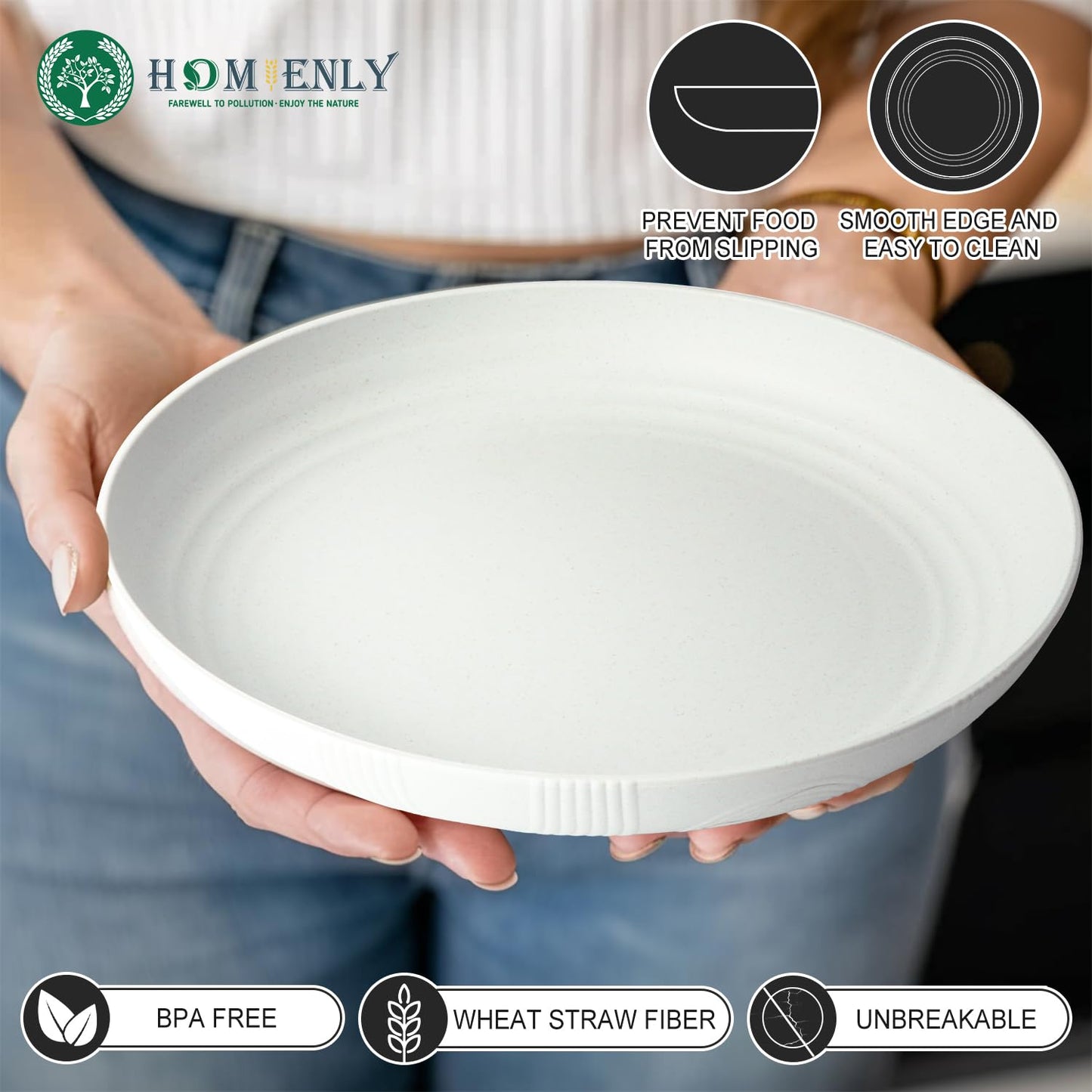 Homienly Wheat Straw Dinner Plates – Unbreakable set of 8