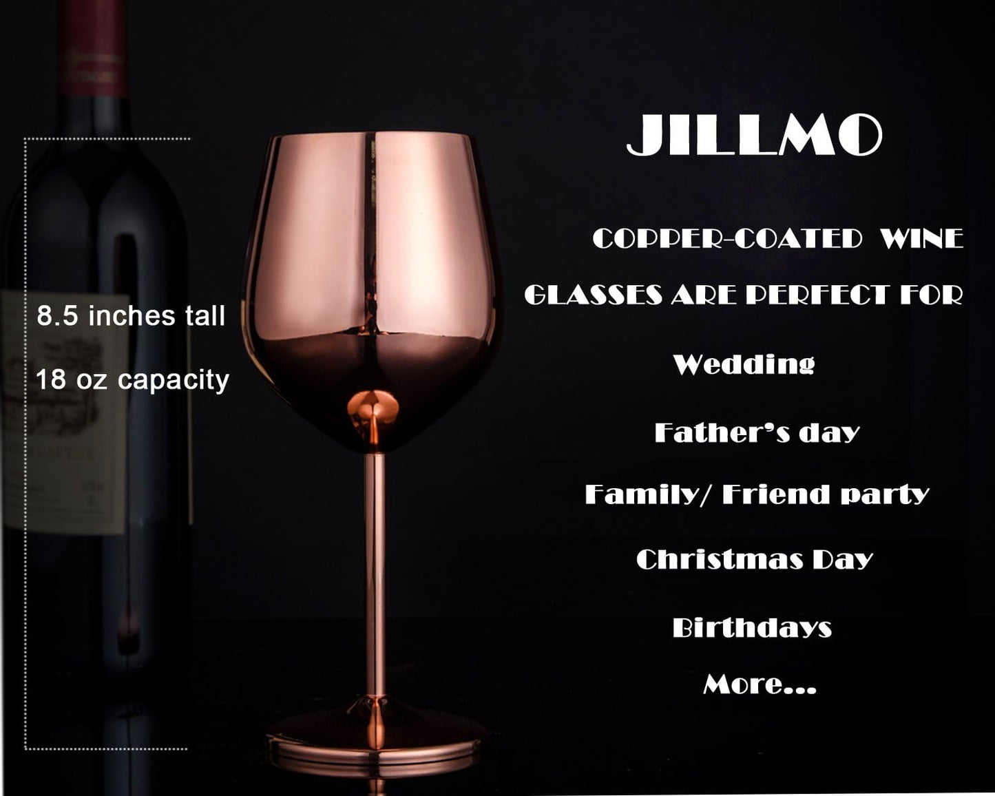 JILLMO Wine Glass, 18 oz Copper Wine Glasses, Set of 2