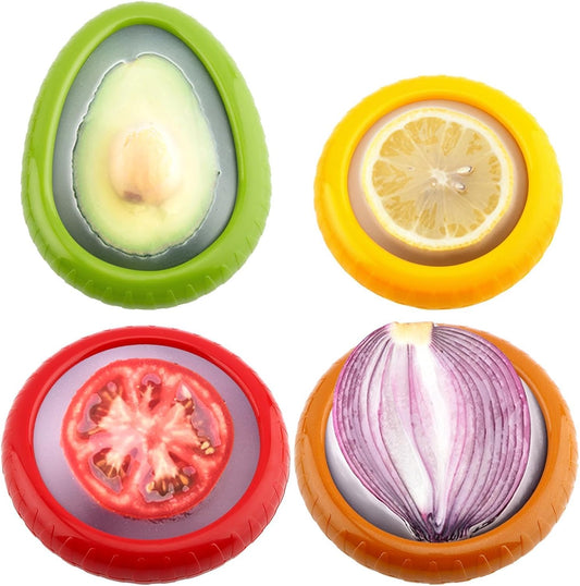 Avocado Saver and Tomato Holder - Set of 4 Reusable Storage Containers for Fridge - Ideal for Garlic, Onions, Lemons, and Potatoes