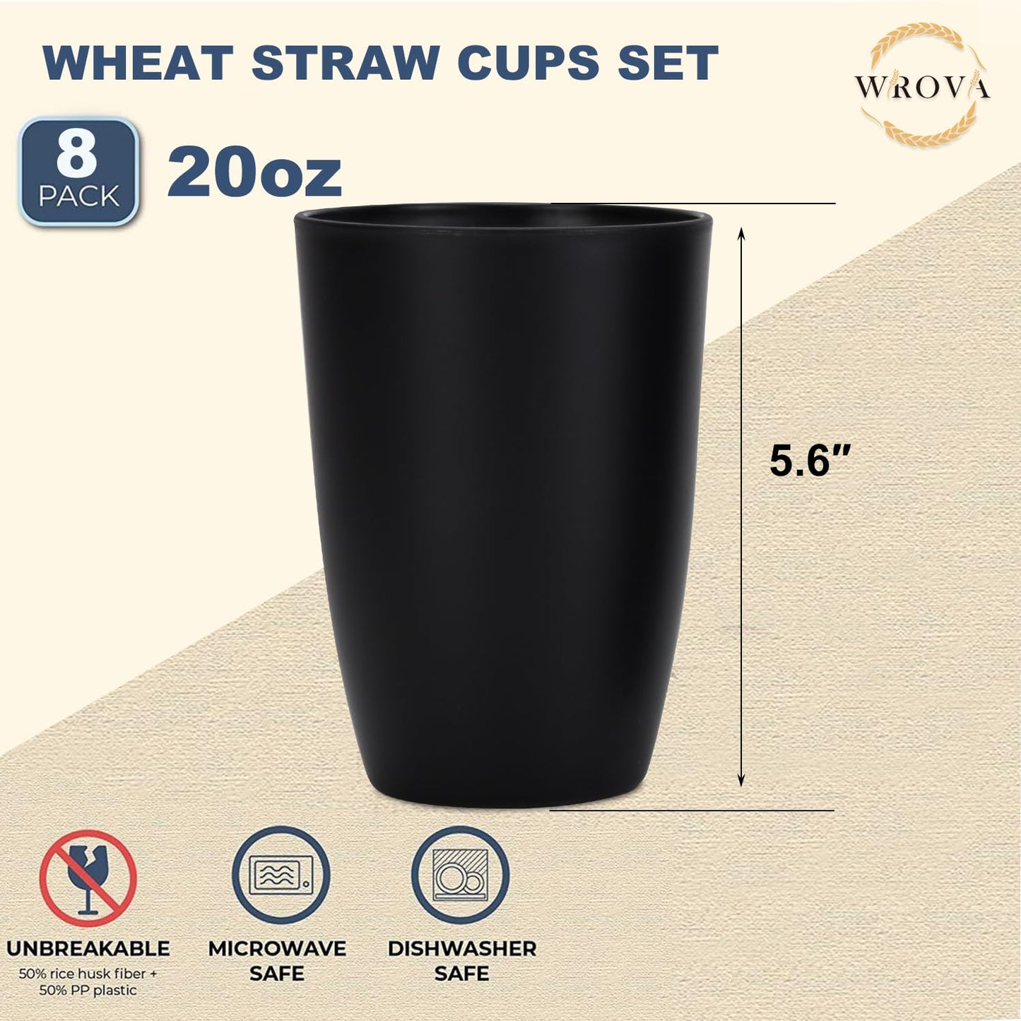 Wheat Straw Cups 8 PCS Good Alternative to Plastic Reusable Cups 20 oz Unbreakable Drinking Cup Reusable Dishwasher Safe Water Plastic Glasses Colorful Series