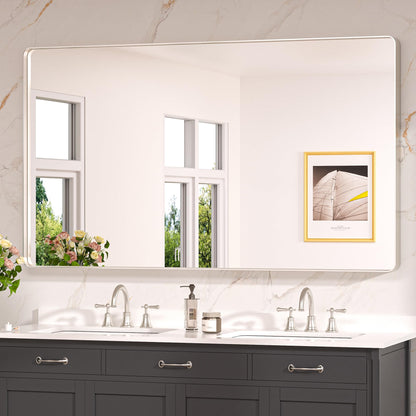 Keonjinn Black Mirror for Bathroom Sink, 24 x 30 Inch Sandblasted Finish Aluminum Wall Mirrors, Matte Black Rectangle Farmhouse Mirror with Shatterproof HD Tempered Glass, Anti-Rust Metal Frame