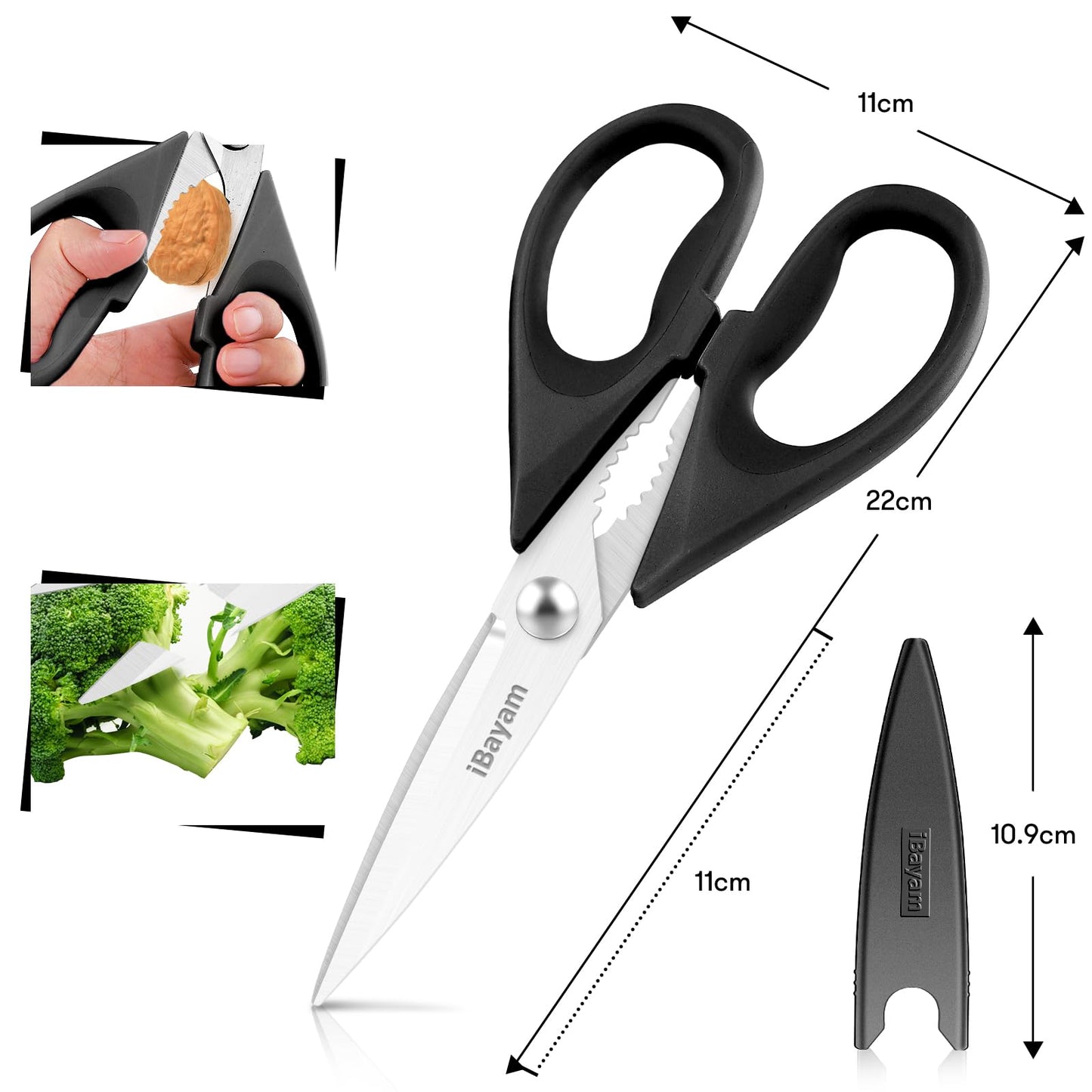 iBayam Kitchen Scissors All Purpose Heavy Duty, Kitchen Cooking Utensils Set, Cooking Gadgets Meat Poultry Shear Dishwasher Safe Food Cooking Scissors Stainless Steel Utility Scissors, Kitchen Gifts