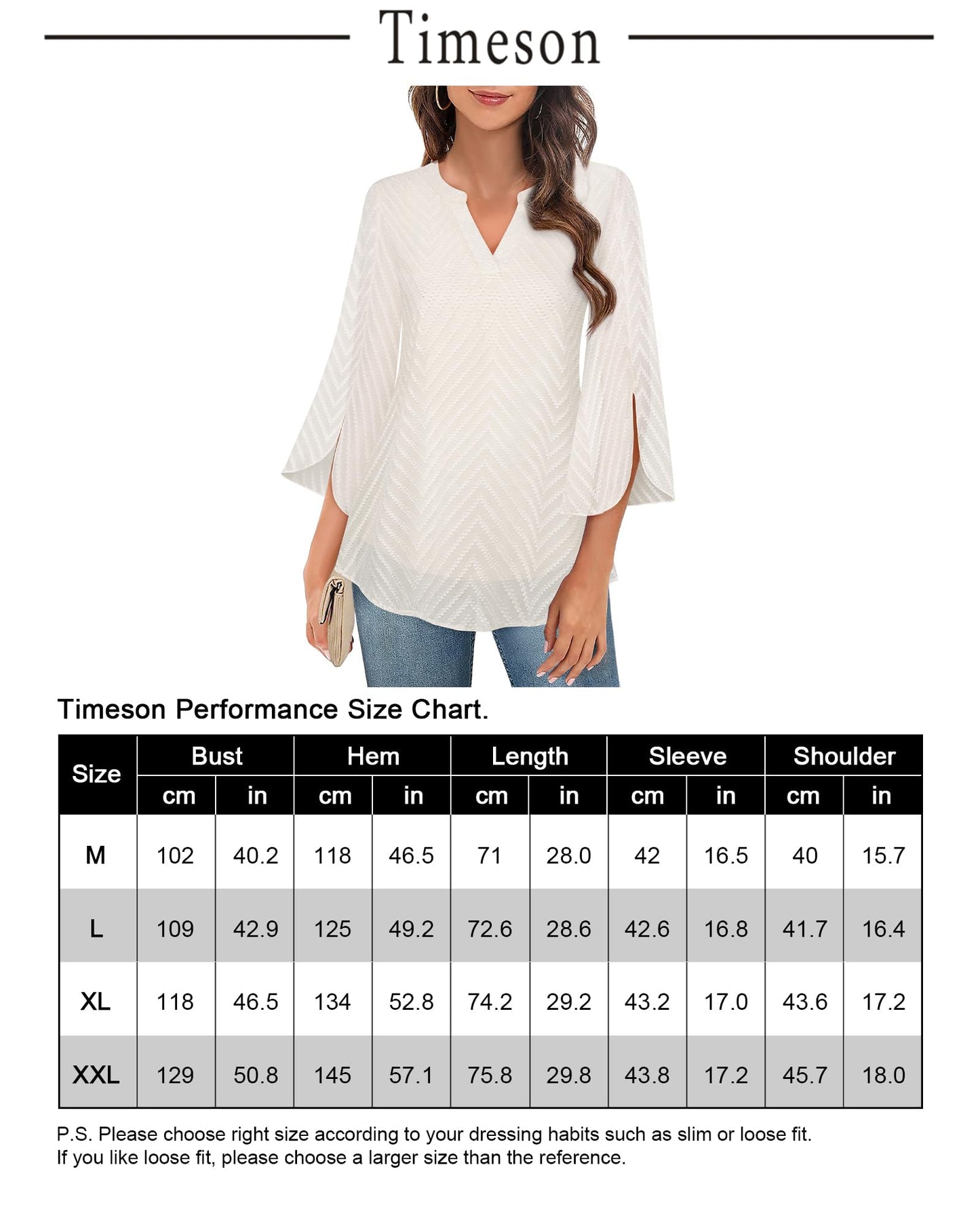 Timeson Women's 3/4 Sleeve Chiffon Blouse Shirt V Neck Dressy Tunic Tops