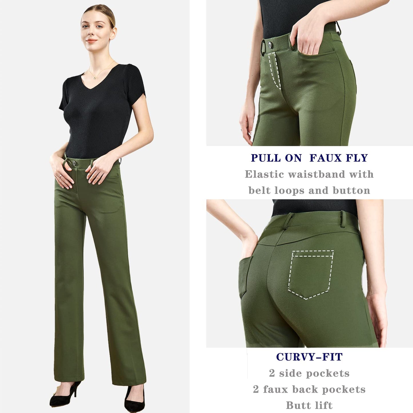 Pantalon extensible pour femme Tapata 28''/30''/32''/34'' avec poches, taille haute, petite, taille standard pour le travail au bureau 