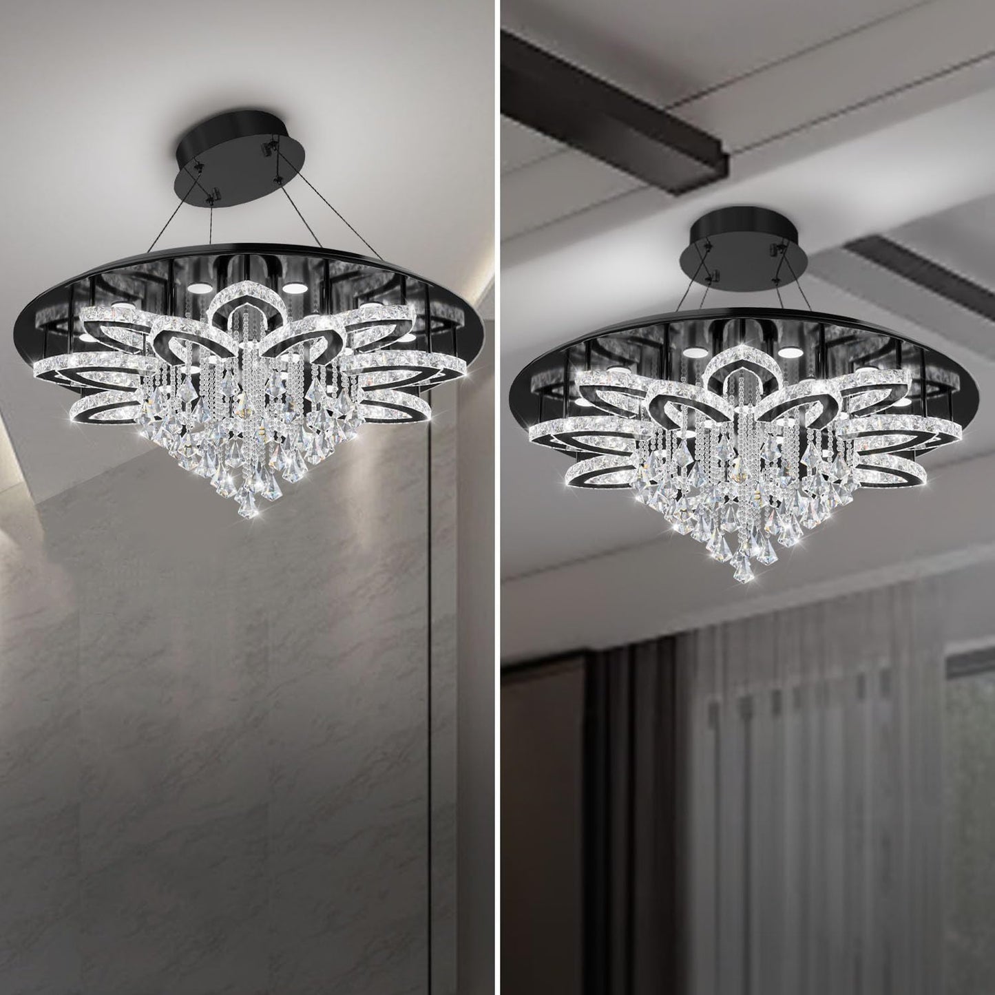 Flashing God W40 Modern Crystal Chandelier for Living Room Crystal Flush Mount LED Gold Ceiling Light Fixture for Foyer Dining Room Hallway Dimmable 2700k 4500k 6000k