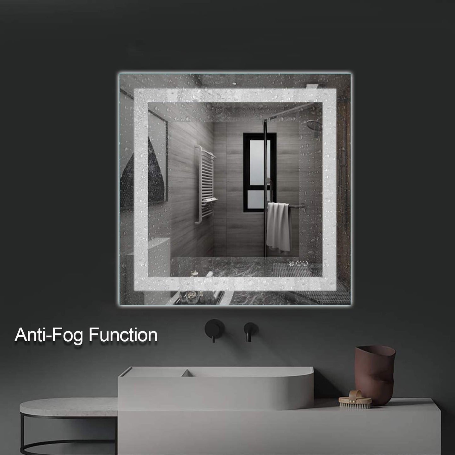 Amorho 20"x 28" LED Bathroom Mirror with Black Frame, Front Light and Backlit(Controlled Separately), Stepless Dimmable, Anti-Fog, Shatter-Proof, 3 Colors, Memory