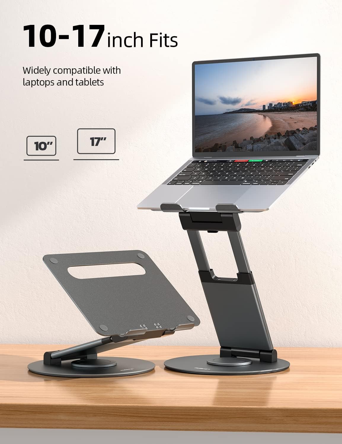 Nulaxy Teleskop-Laptopständer für den Schreibtisch, um 360 Grad drehbar, höhenverstellbar, schwenkbar, ausziehbares Design, ergonomischer Laptop-Riser, passend für alle 10-17 Zoll Laptops, Computer, MacBook, grau