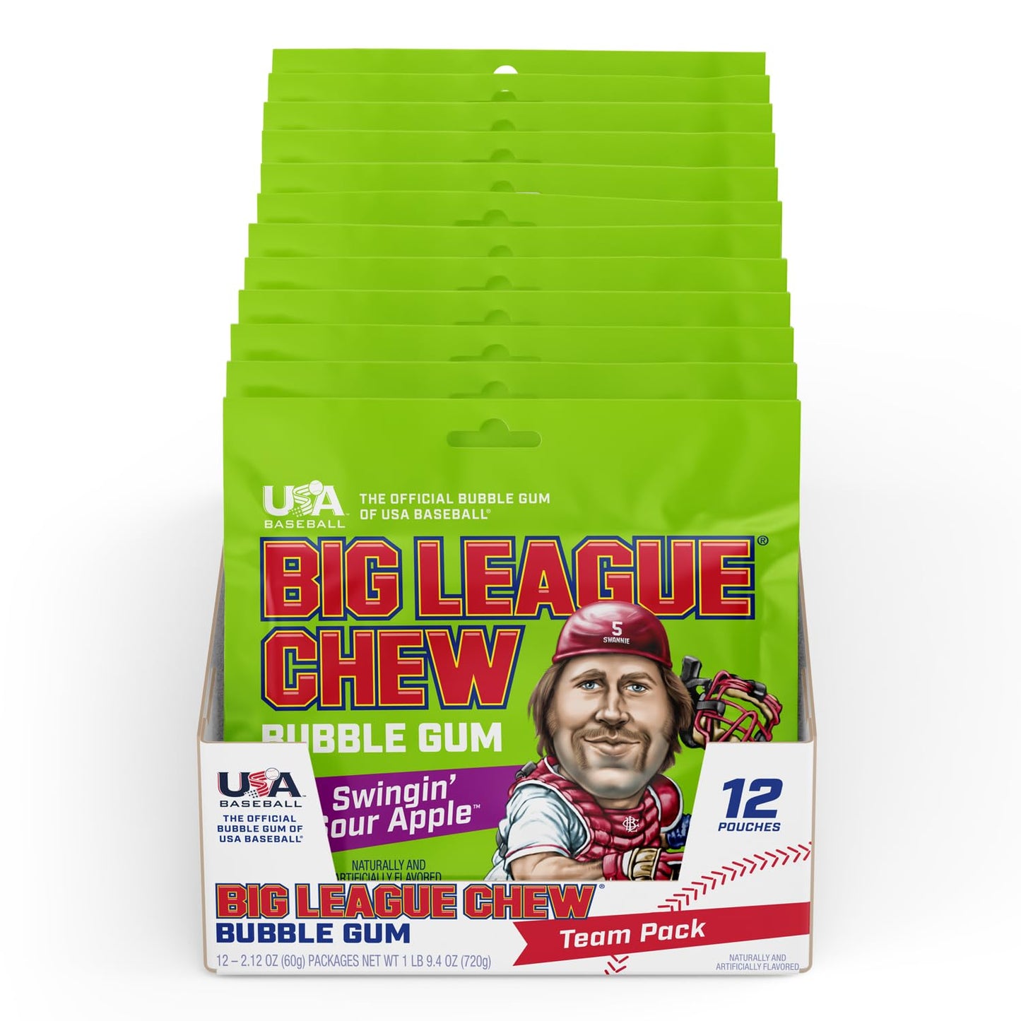 Big League Chew Outta Here Original Bubble Gum – klassischer Ballpark-Geschmack | Perfekt für Baseballspiele, Teams, Imbissbuden, Partys und mehr | Packung mit 12 Beuteln (je 2,12 oz)