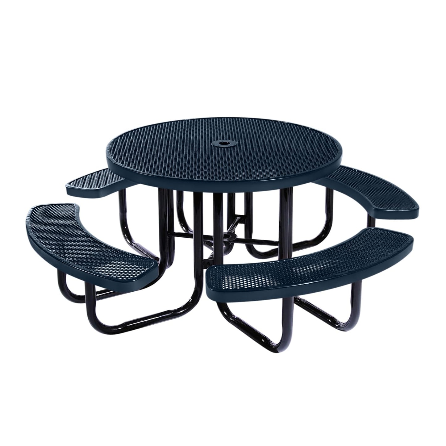 Table de pique-nique d'extérieur portable et robuste avec trou pour parasol, mobilier d'extérieur en métal déployé de qualité commerciale, fabriqué en Amérique (plateau rond de 46 po, bleu clair) 