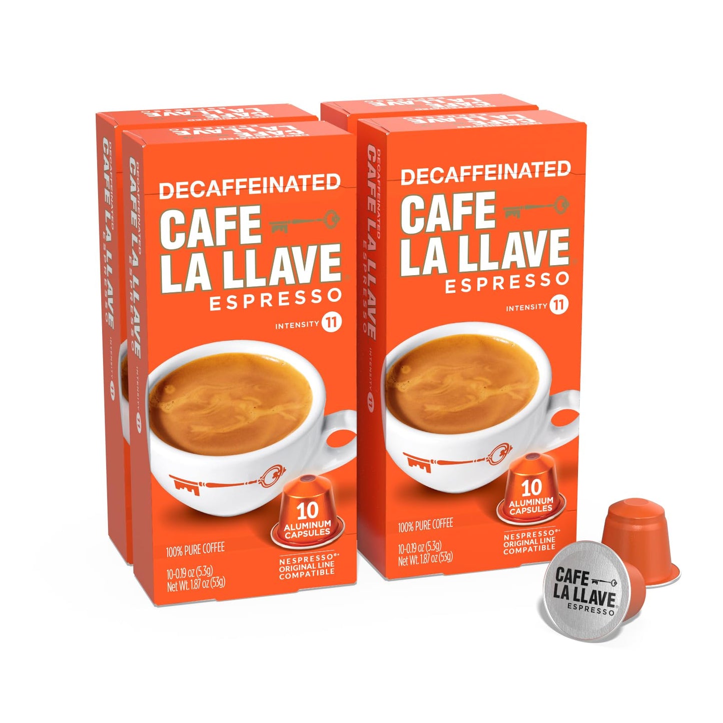 Cafe La Llave Espresso Pods: 40 Recyclable Aluminum Pods, Intensity 11 Dark Roast Latin-Style Coffee, Compatible with Nespresso Original Line Machines - Bold, Rich Flavor