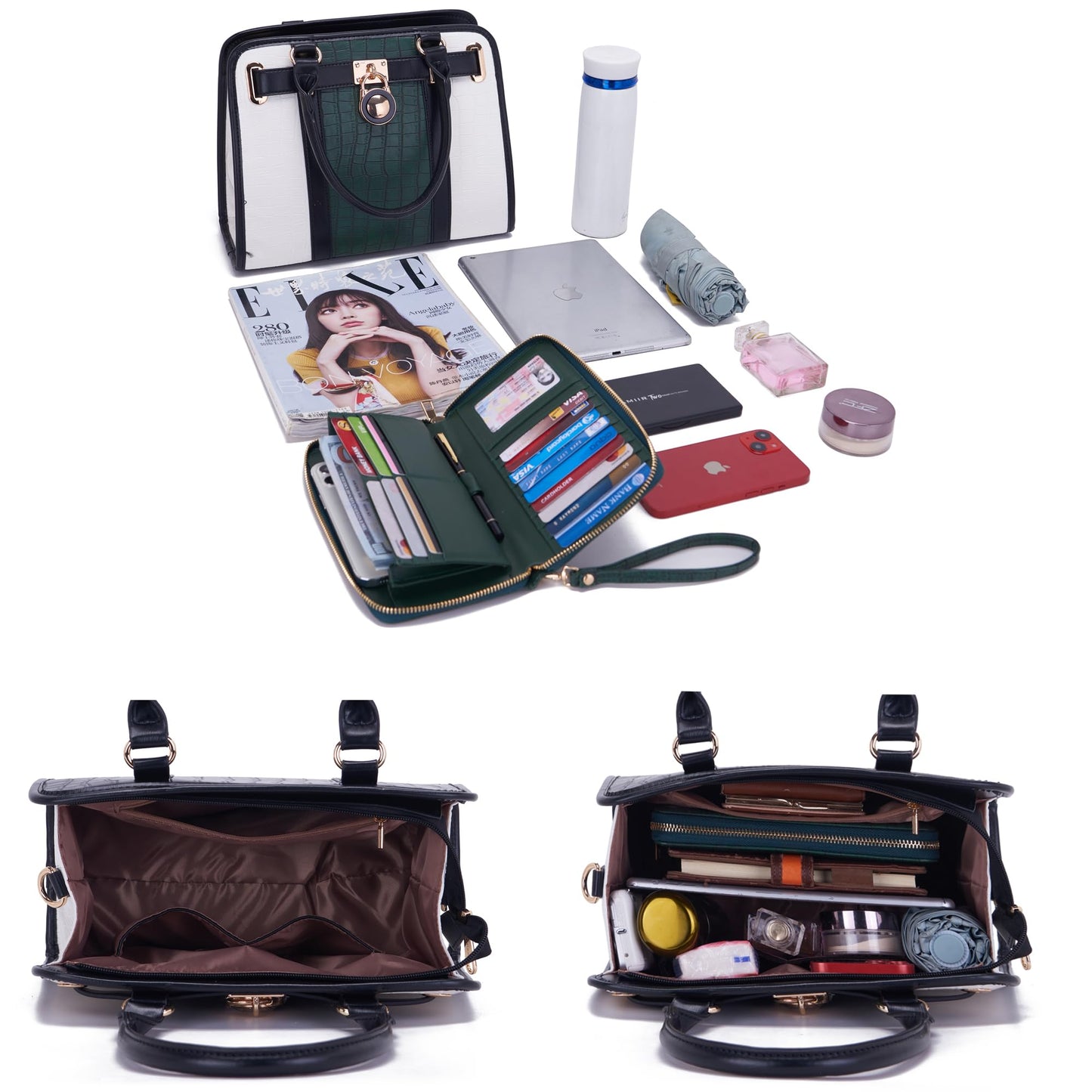 Handtaschen-Sets für Damen, Schultertaschen mit Griff oben, Arbeitstasche, Tragetasche, Geldbörsen-Set mit passender Geldbörse, 2-teilig 