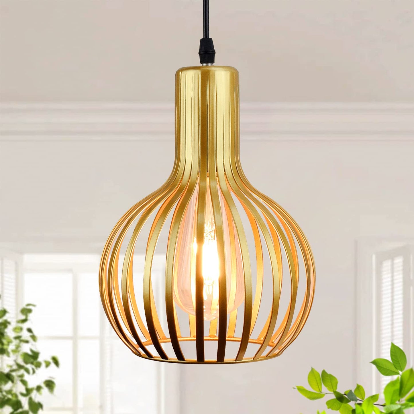 DLLT Gold Pendant Ceiling Lights Fixtures, Classic Pendant Lamp, E26 Industrial Metal Hanging Pendant Led Lighting for Kitchen, Bedroom, Dining Room, Hallway, Loft, Restaurant, Bar, Entryway