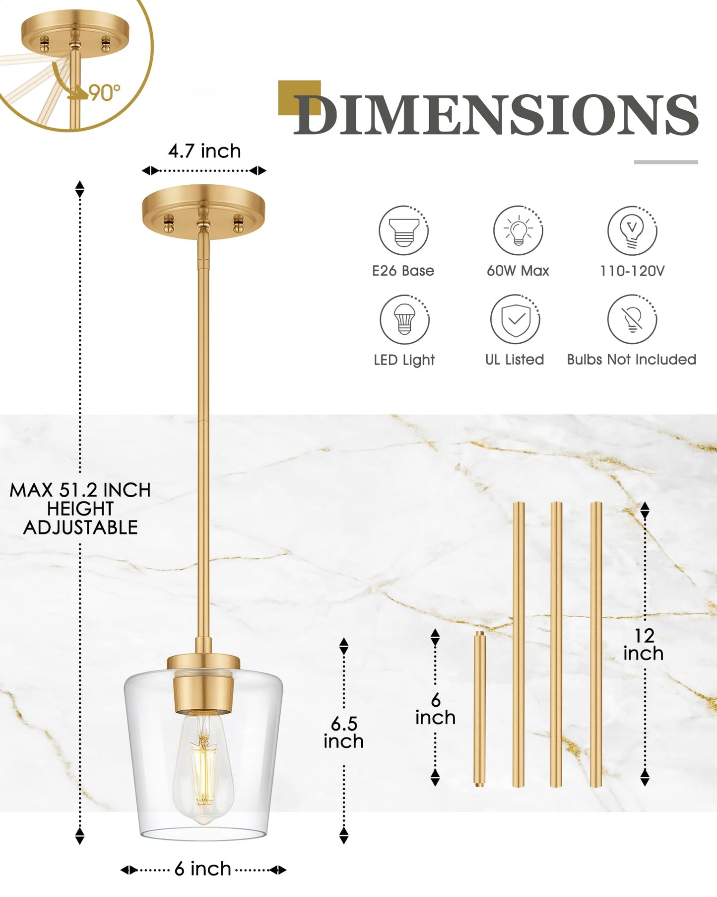 3-Light Pendant Light Fixtures, Brushed Gold Dining Room Light Fixture Over Table, Adjustable Kitchen Island Lighting with Milk White Glass, Farmhouse Hanging Light Fixture, AD-22004-3P-GD