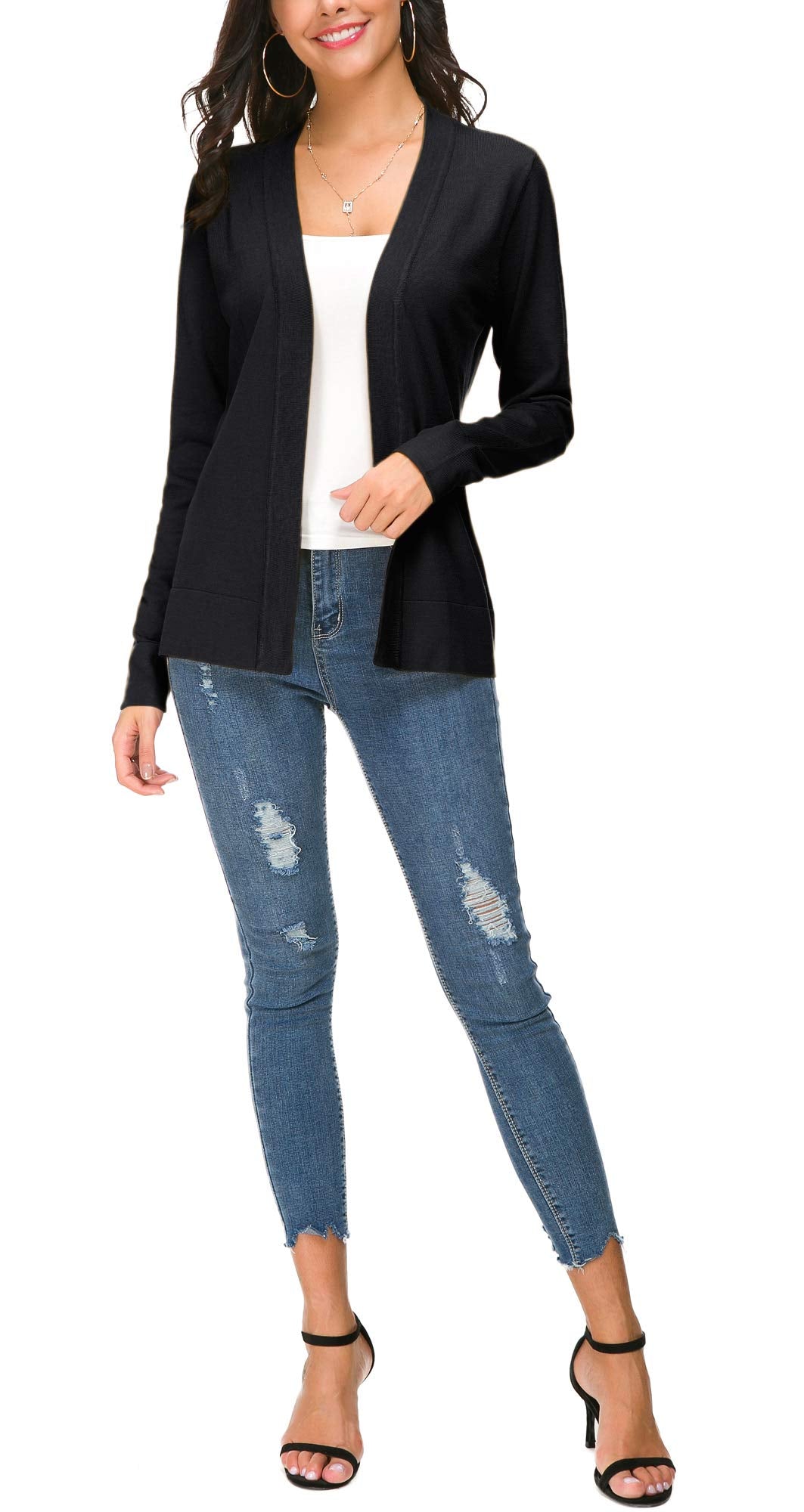 Cardigan en tricot ouvert sur le devant pour femme, manteau à manches longues