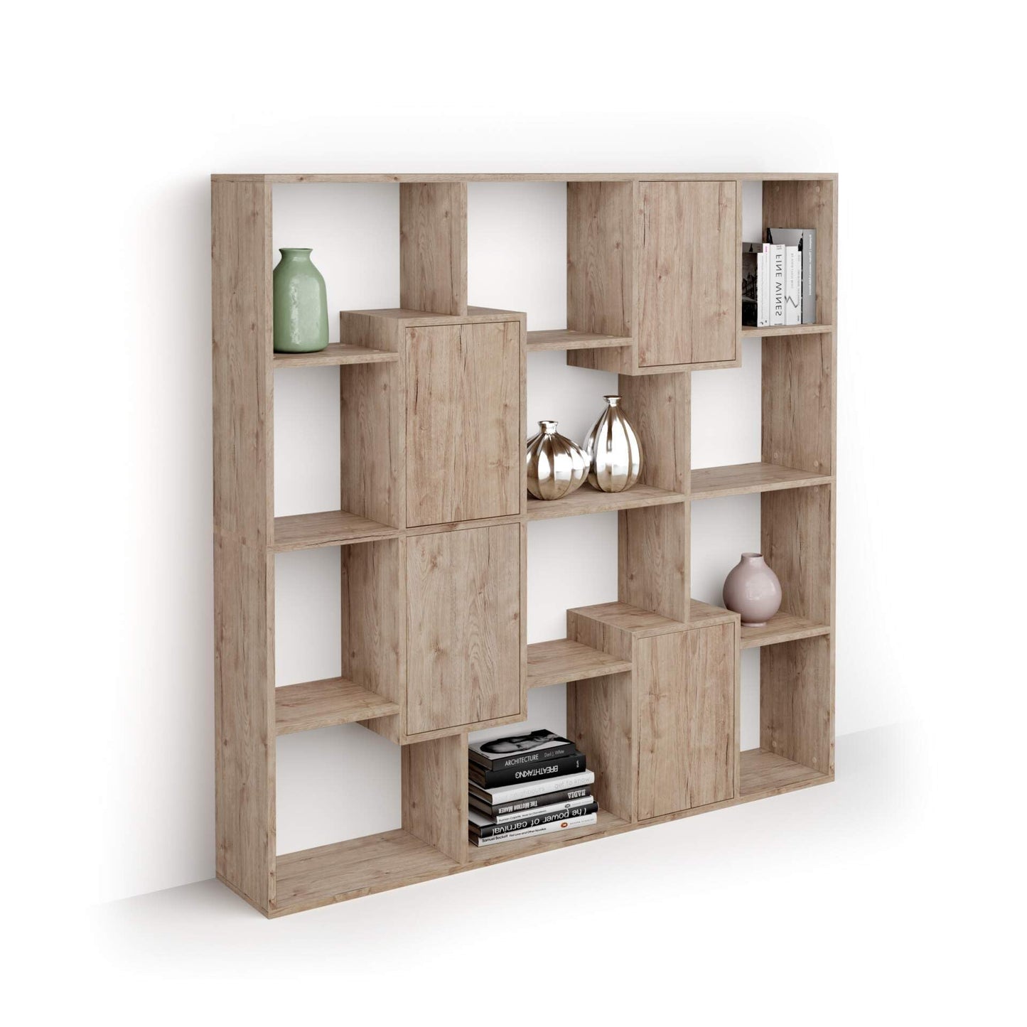 Mobili Fiver, Iacopo XS Bookcase (63.31 x 31.5 in), Rustic Oak, Storage Bookcase, Modern Bookshelf for Living Room, Office, Italian Furniture