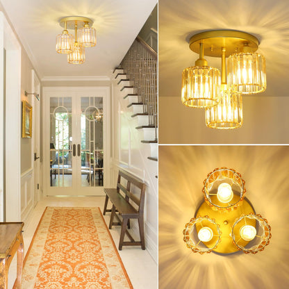 Crystal Semi Flush Ceiling Light – Modern Black Fixture, Clear Shade